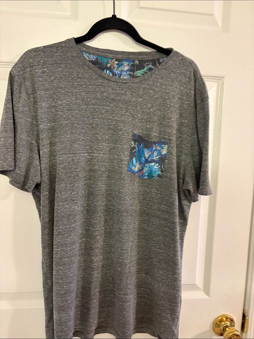 on the byas Gray Heather Short Sleeve Tee with Blue Tropical Pocket